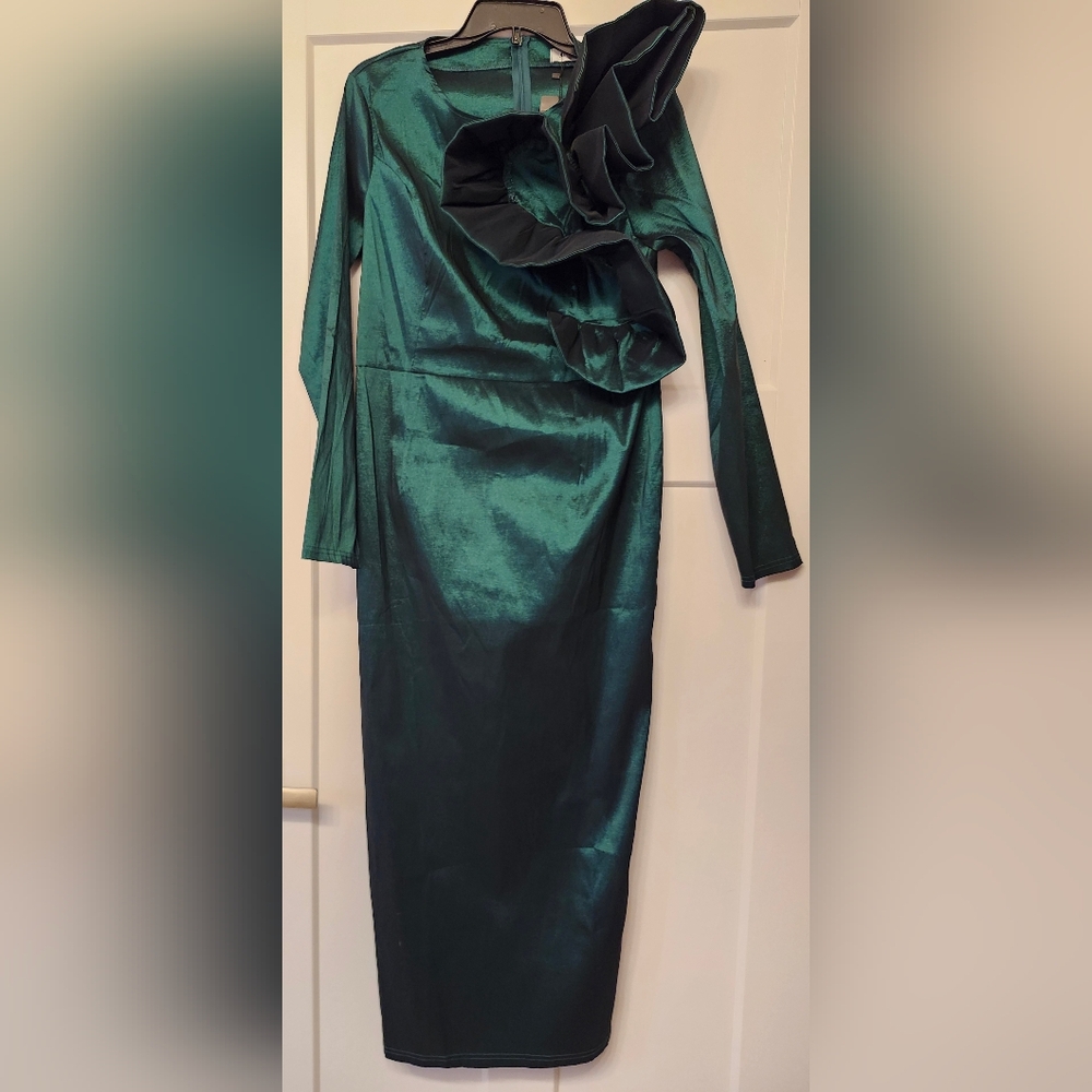 Emerald Green Satin Sheath Dress - Women